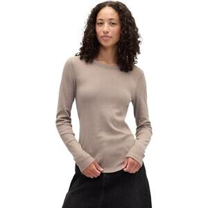 Gap Medium Cool Brown Long Sleeve Waffle Knit T-Shirt Women's Size Large